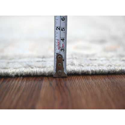 2'10"X5'10" Gray Angora Oushak Leaf Design Wool Hand Knotted Runner Rug