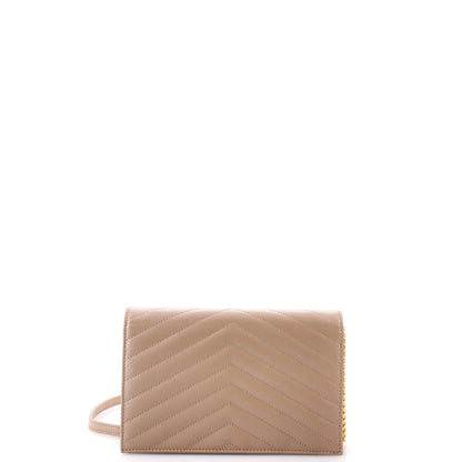 Saint Laurent Classic Monogram Wallet On Chain Matelasse Chevron Leather Small