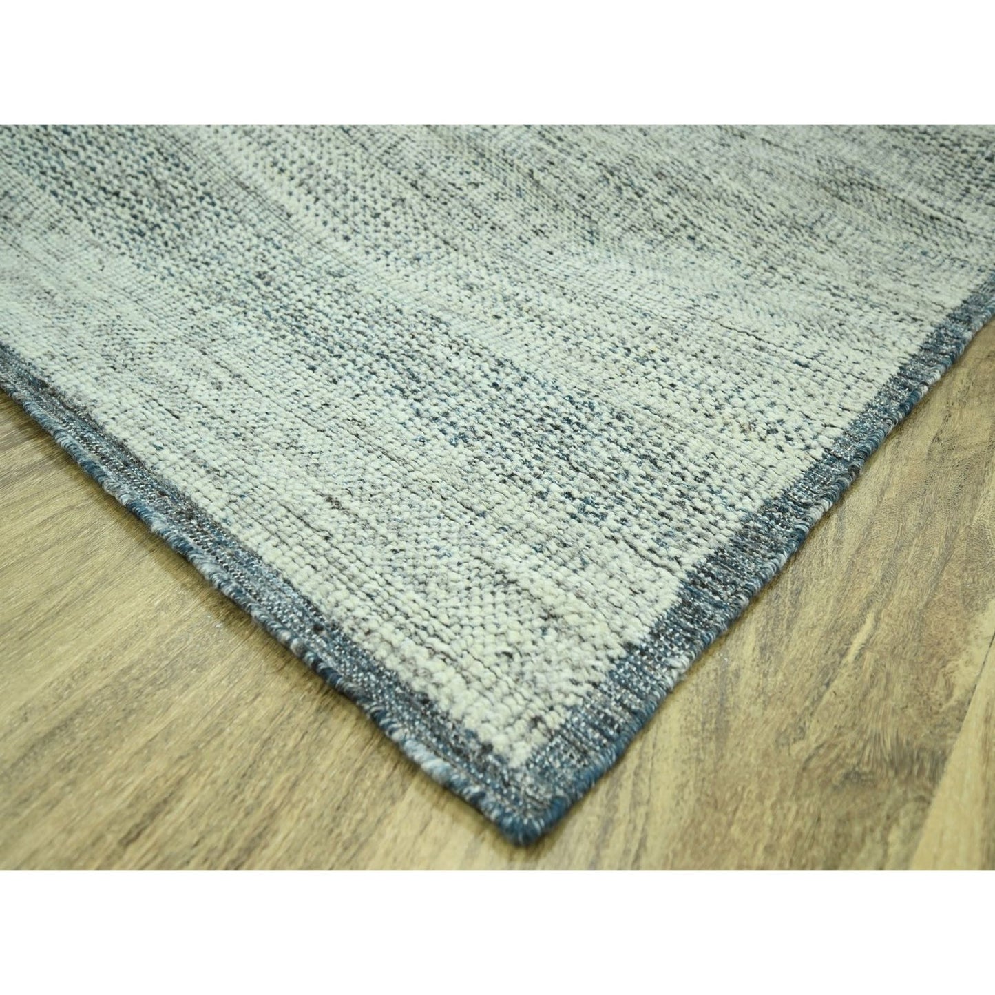 10'X13'10" Teal Blue Pure Wool Rug Oxidized Grass Design Hand Knotted