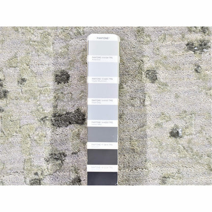 2'6"X10'4" Gray Modern Abstract Design Hand Knotted Pure Wool Runner Rug
