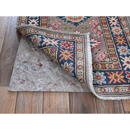 2'X5'9" Brown Kazak With Tribal Design Hand Knotted Soft Wool Runner Rug