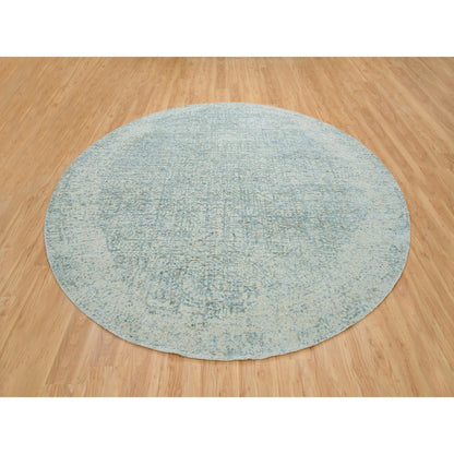 9'10"X9'10" Gray Wool And Silk Modern Jacquard Hand Loomed Round Rug