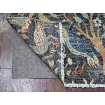 4'X10' Black Hand Knotted Organic Wool Afghan Peshawar Wide Runner Rug