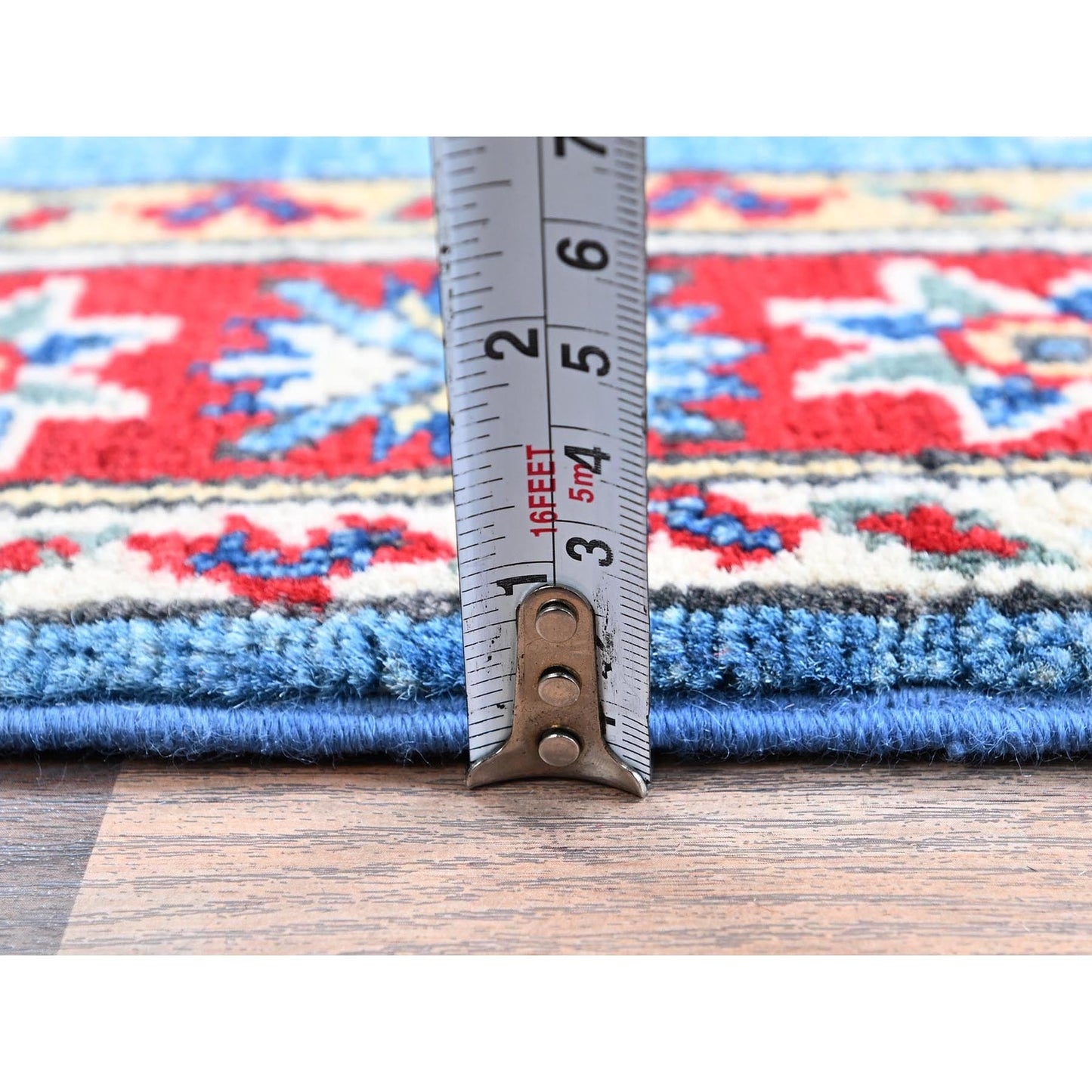 2'1"X3' Blue Kazak Tribal Medallions Design Hand Knotted Soft Wool Mat Rug
