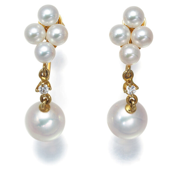 Mikimoto Earrings Akoya Pearl 3.5 - 7.0Mm Diamond 18K 750 Yellow Gold