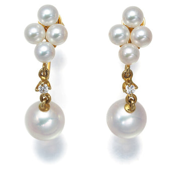 Mikimoto Earrings Akoya Pearl 3.5 - 7.0Mm Diamond 18K 750 Yellow Gold