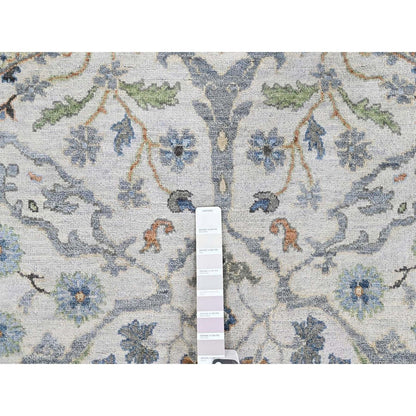 Oushak rug round wool hand knotted floral motifs 8'x8' gray oyster
