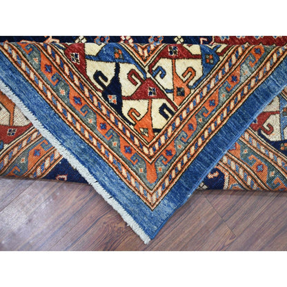 9'2"X11'10" Blue Afghan Ersari With Large Elements Wool Hand Knotted Rug
