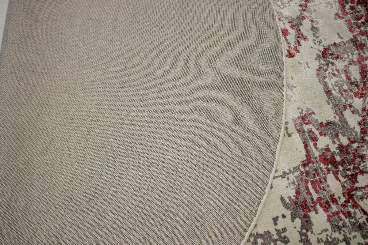 Hand-Loomed Modern Round Rug Distressed Floral