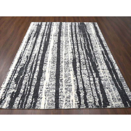 8'3"X10' Black And Ivory Modern Design Organic Wool Oriental Rug