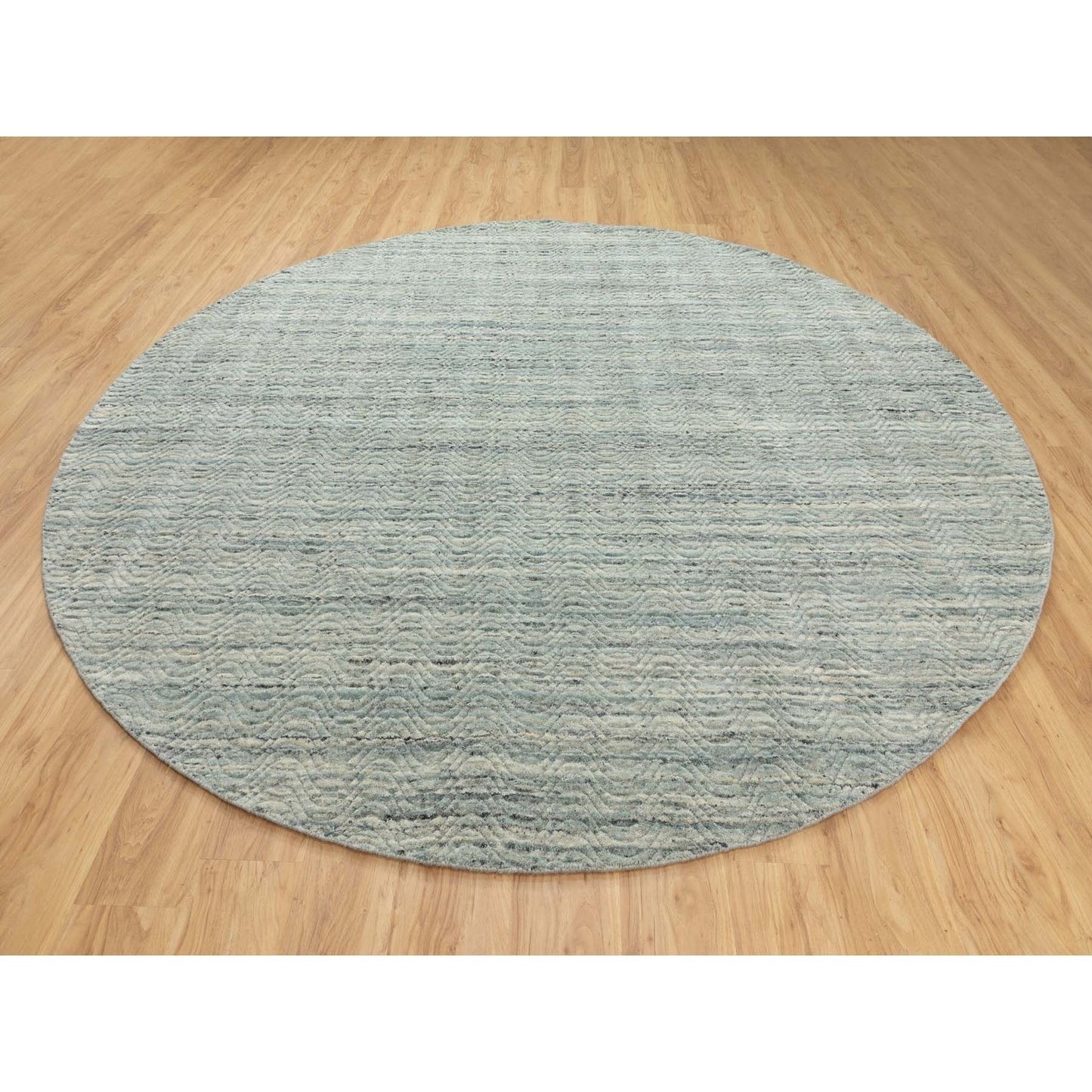 10'X10' Green Hand Loomed Variegated Organic Wool Oriental Round Rug