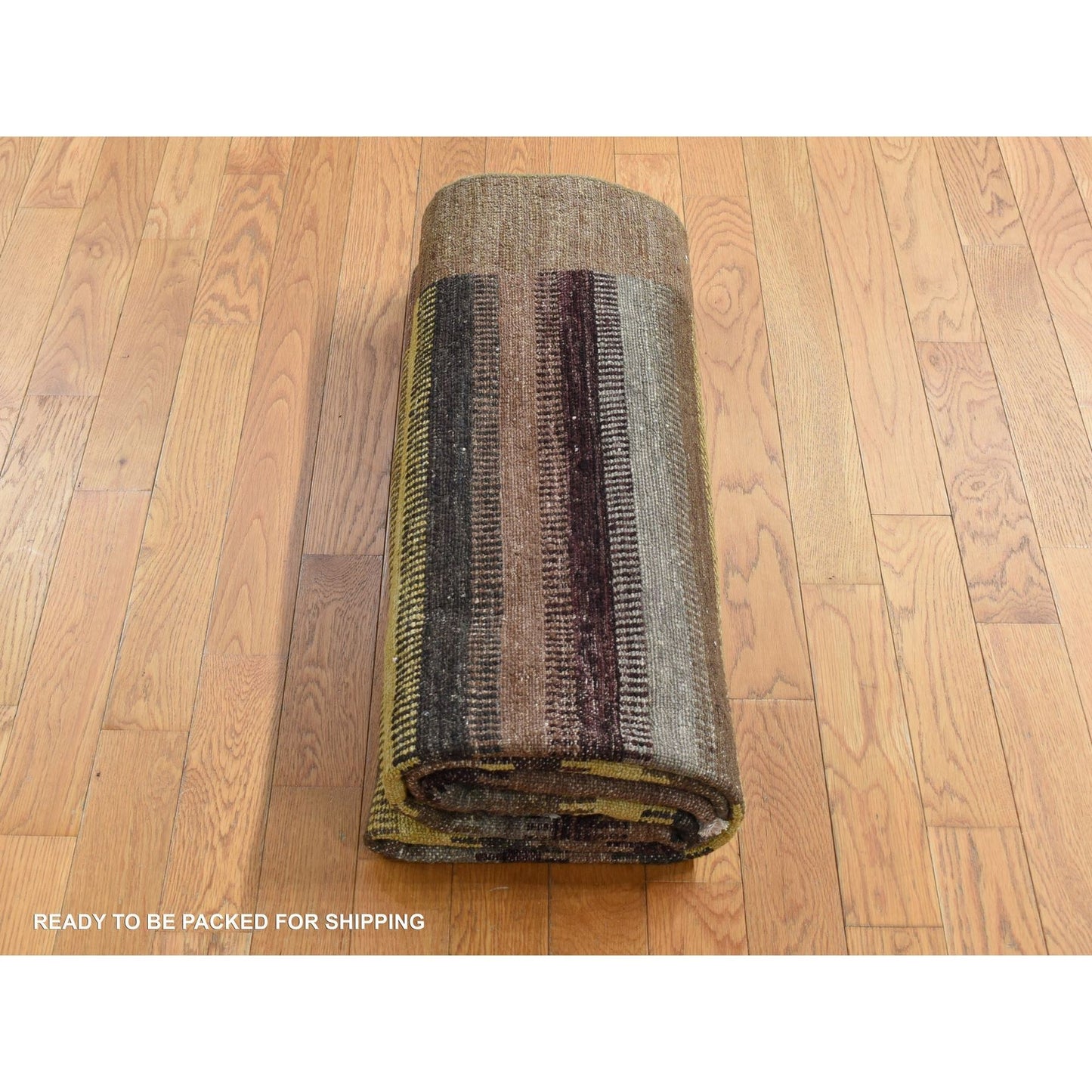 5'4"X7'8" Brown Striped Modern Gabbeh Design Hand Knotted Pure Wool Rug