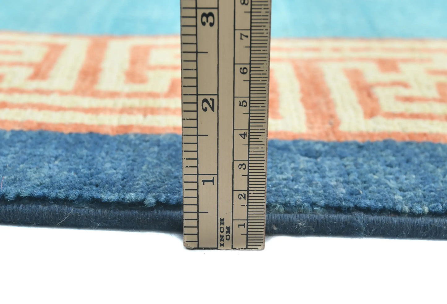 Handmade Blue Kazak Oriental Rug 6X9 ft Bordered Handspun Wool