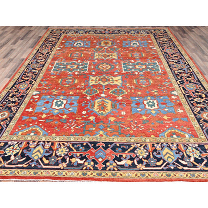 9'X11'6" Red Soft Wool Afghan Peshawar Hand Knotted Oriental Rug