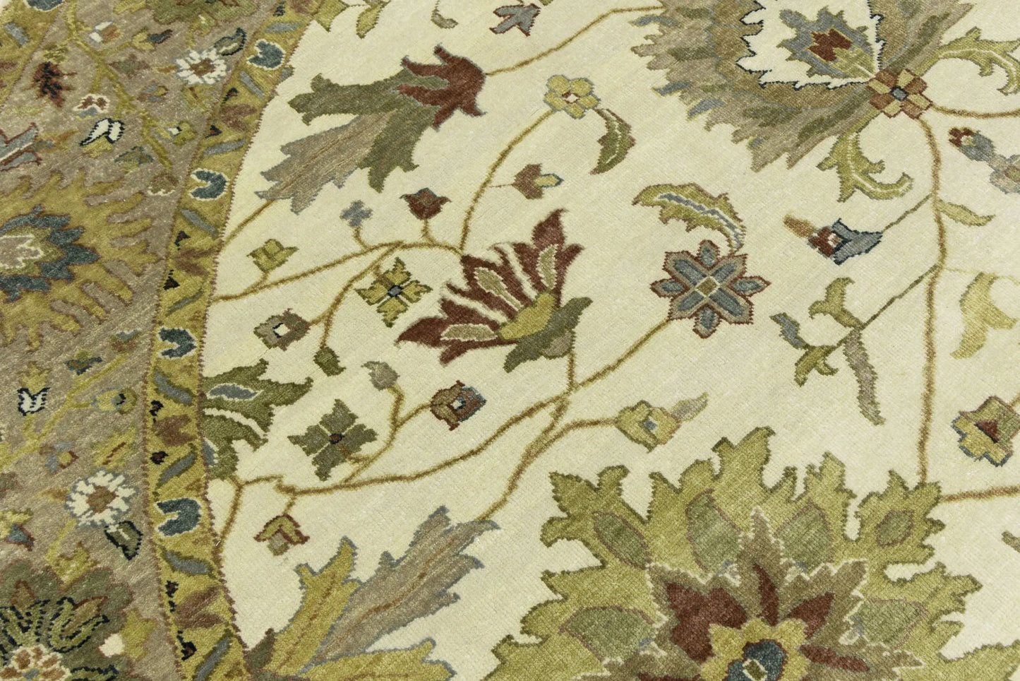 Hand-Knotted Cream Round Oushak Chobi Oriental