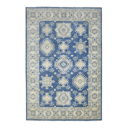 6'X8'8" Denim Blue Organic Wool Hand Knotted Fine Peshawar Oriental Rug