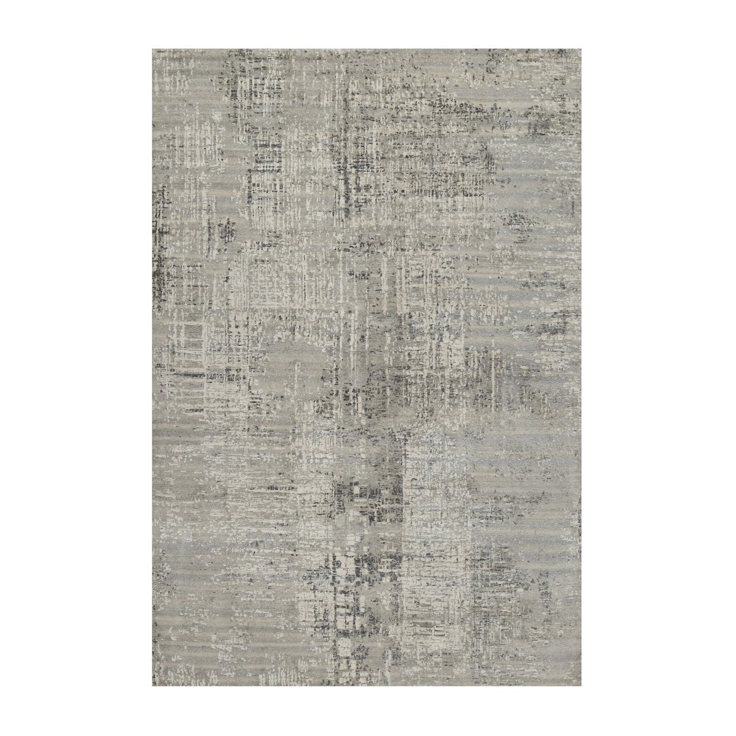 6'1"X9' Gray Modern Erased Design Undyed Natural Wool Hand Knotted Rug