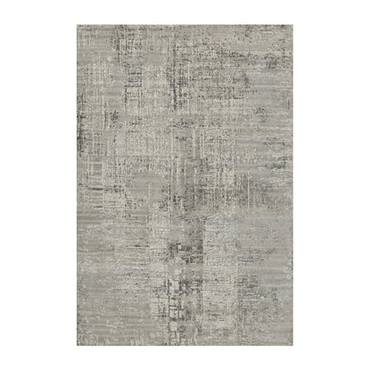 6'1"X9' Gray Modern Erased Design Undyed Natural Wool Hand Knotted Rug