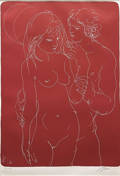 150 Hans Erni Orange Moon and Two Figures Signed Original Lithograph Print 42/