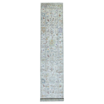 2'10"X16' Hand Knotted Soft Wool Angora Oushak Light Gray Xl Runner Rug