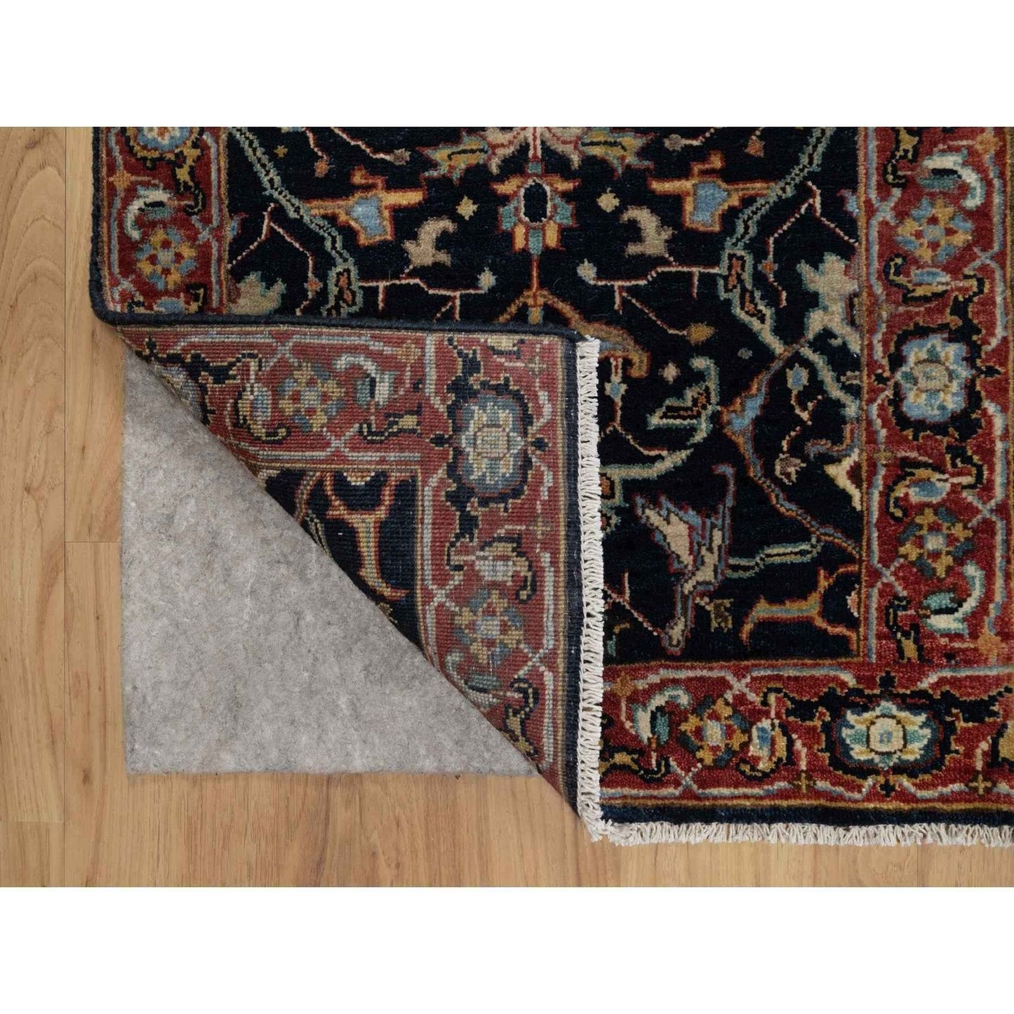 2'X3'2" Midnight Blue Antiqued Fine Heris Hand Knotted Wool Small Rug
