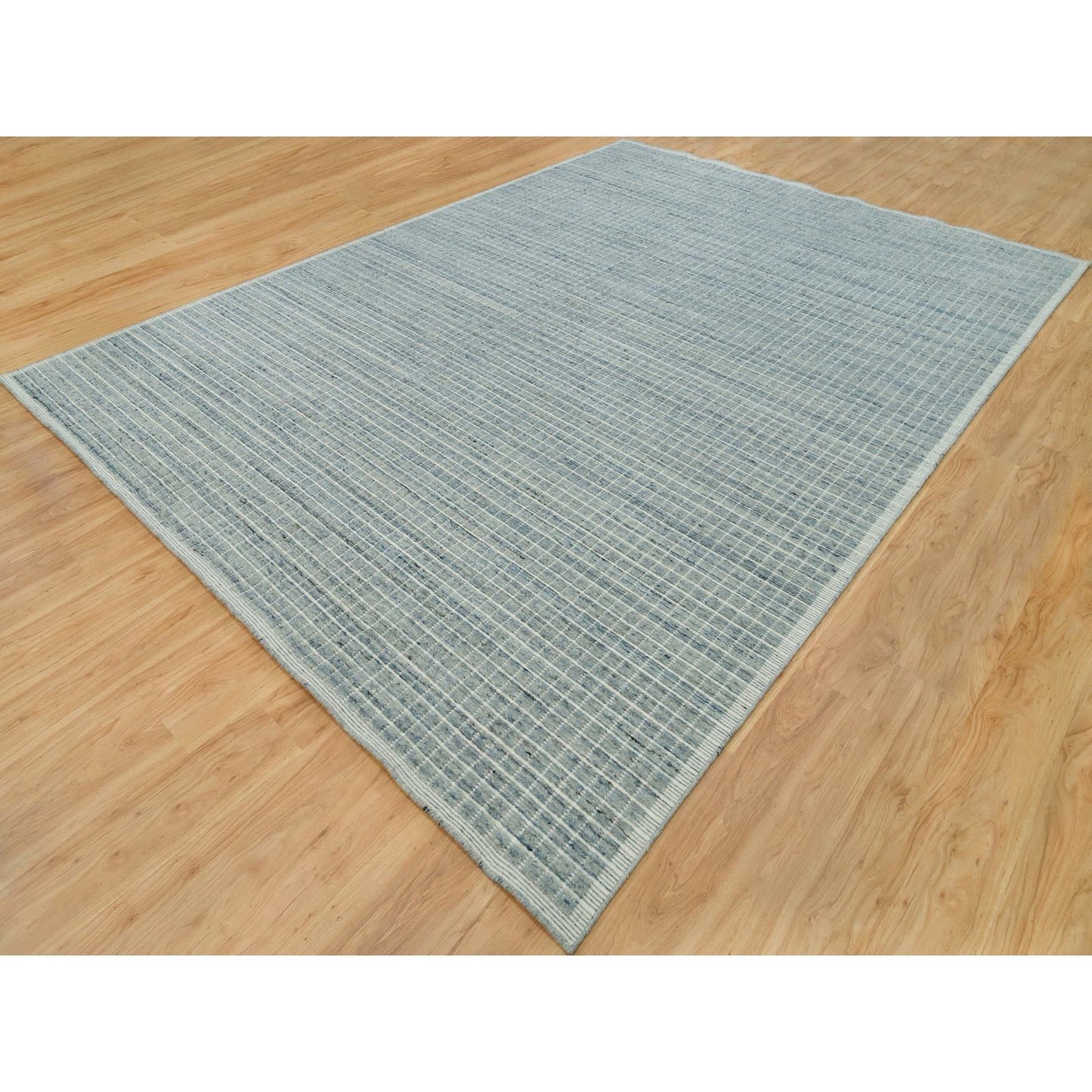 10'X13'9" Mercury Blue Loomed Knotted Wool Modern Box Design Oriental Rug