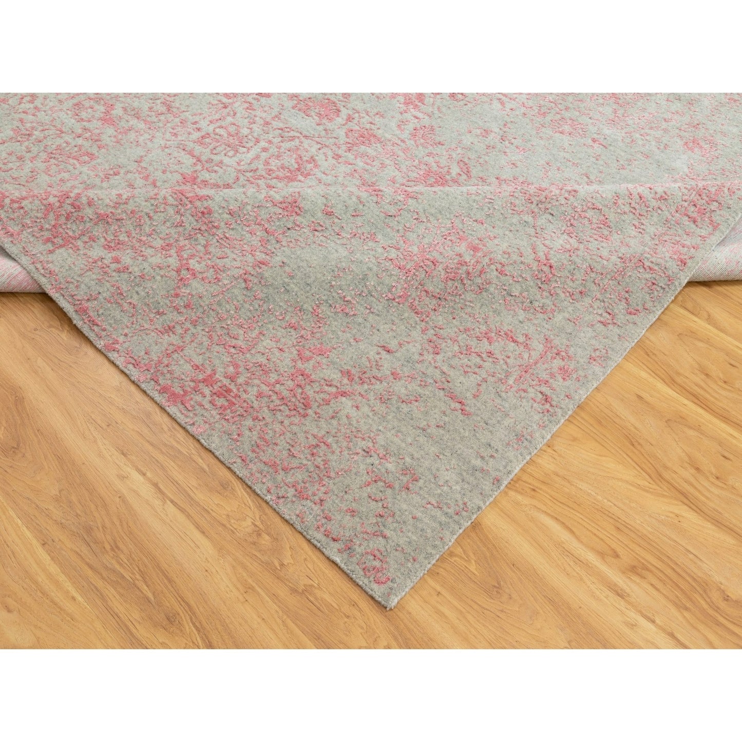9'X12' Pink Wool And Art Silk All Over Design Hand Loomed Jacquard Rug