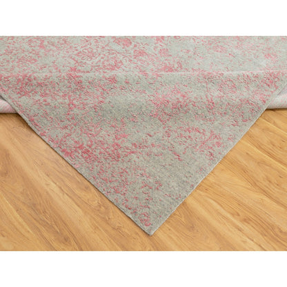 9'X12' Pink Wool And Art Silk All Over Design Hand Loomed Jacquard Rug
