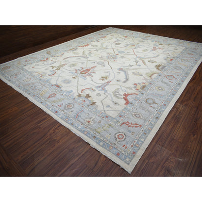 12'4"X15'3" Ivory, Afghan Angora Oushak, Wool Hand Knotted, Oversized Rug