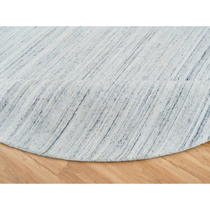 10'X10' Ivory Hand Loomed Plain Modern Striae Design Wool Round Rug