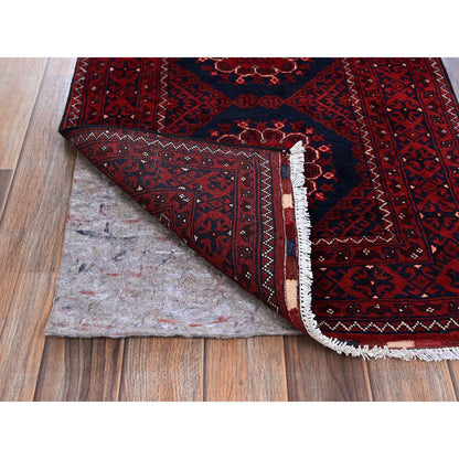 2'2"X4' Red Hand Knotted Afghan Khamyab Tribal Design Pure Wool Sample Rug