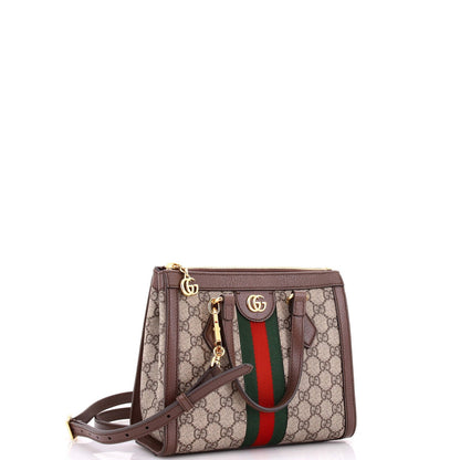 Gucci Ophidia Top Handle Tote Gg Coated Canvas With Leather Small