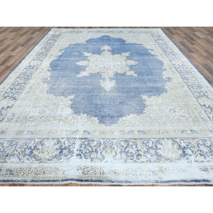 8'9"X12' Blue Wool Hand Knotted Shabby Chic Distressed Old Farsian Rug