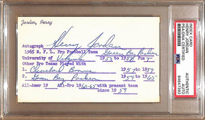 Henry Jordan Hof Autographed 3X5 Index Card Green