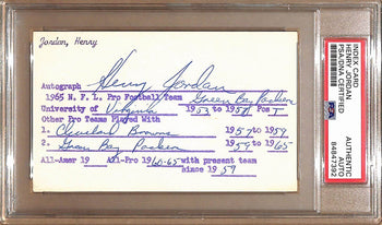 Henry Jordan Hof Autographed 3X5 Index Card Green