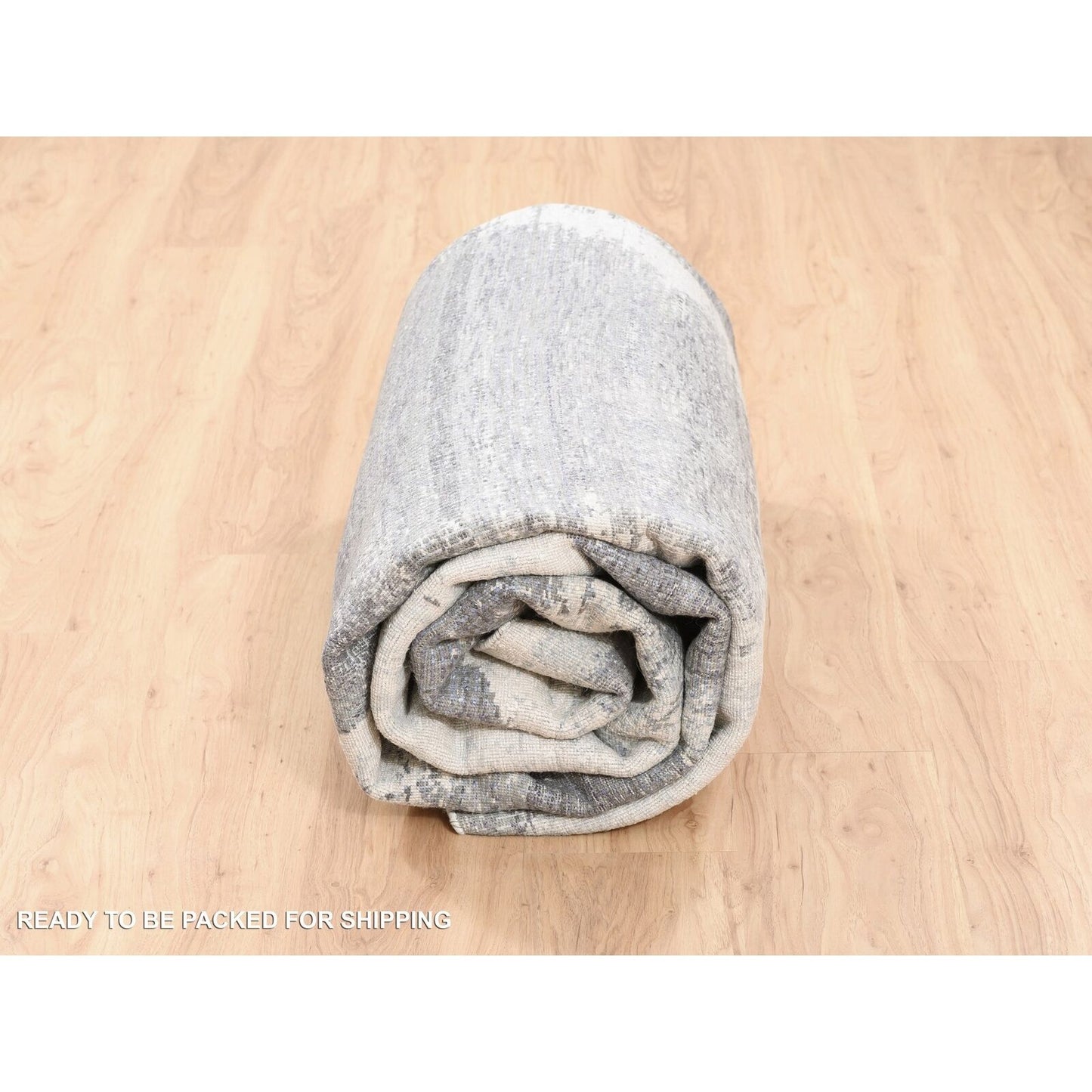 7'10"X10' Hand Knotted Black With A Mix Of Blue Modern Wool And Silk Rug
