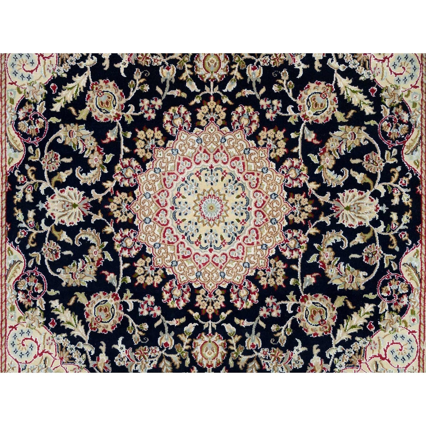 6'3"X6'3" Blue 250 Kpsi Natural Wool Hand Knotted Nain Design Square Rug
