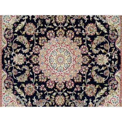 6'3"X6'3" Blue 250 Kpsi Natural Wool Hand Knotted Nain Design Square Rug