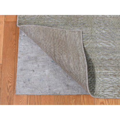 9'X12' Green Tone On Tone Leaf Design Silk With Wool Hand Knotted Rug