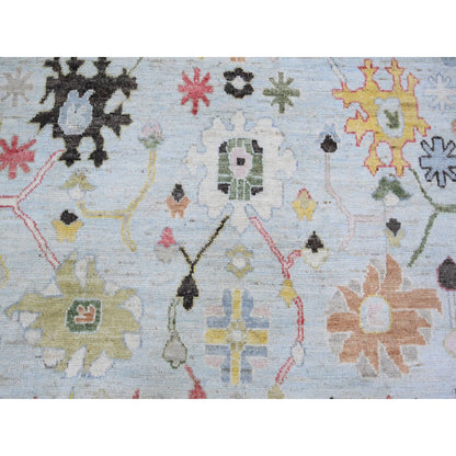 8'2"X10'5" Powder Blue Afghan Angora Oushak Soft Wool Hand Knotted Rug