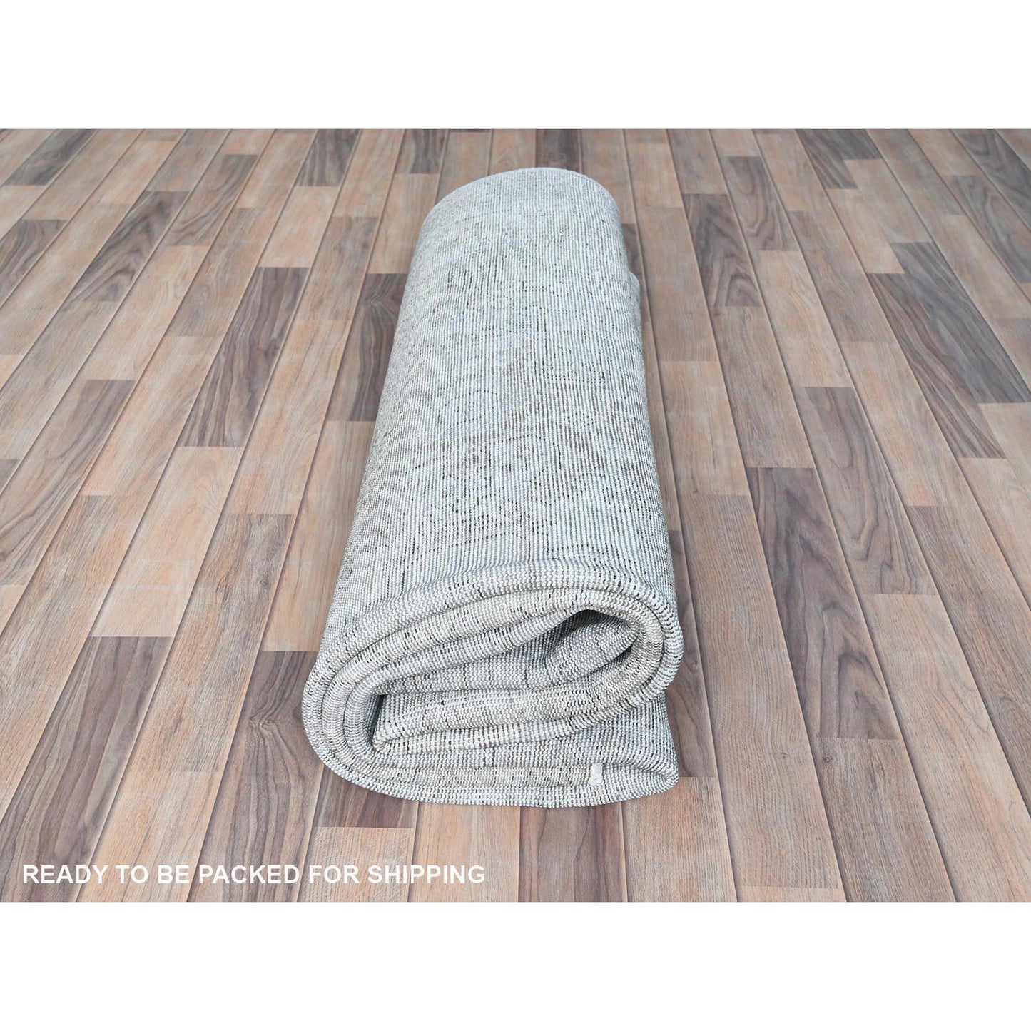 7'X10'2" Gray Hand Knotted Vintage Zoroastrian Tebraz Worn Wool Rug