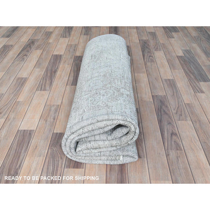 7'X10'2" Gray Hand Knotted Vintage Zoroastrian Tebraz Worn Wool Rug