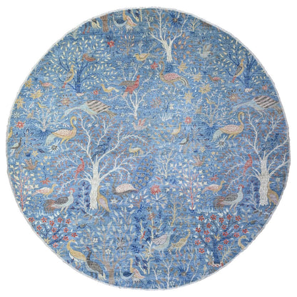 10'4"X10'4" Blue Hand Knotted Organic Wool Afghan Peshawar Round Rug