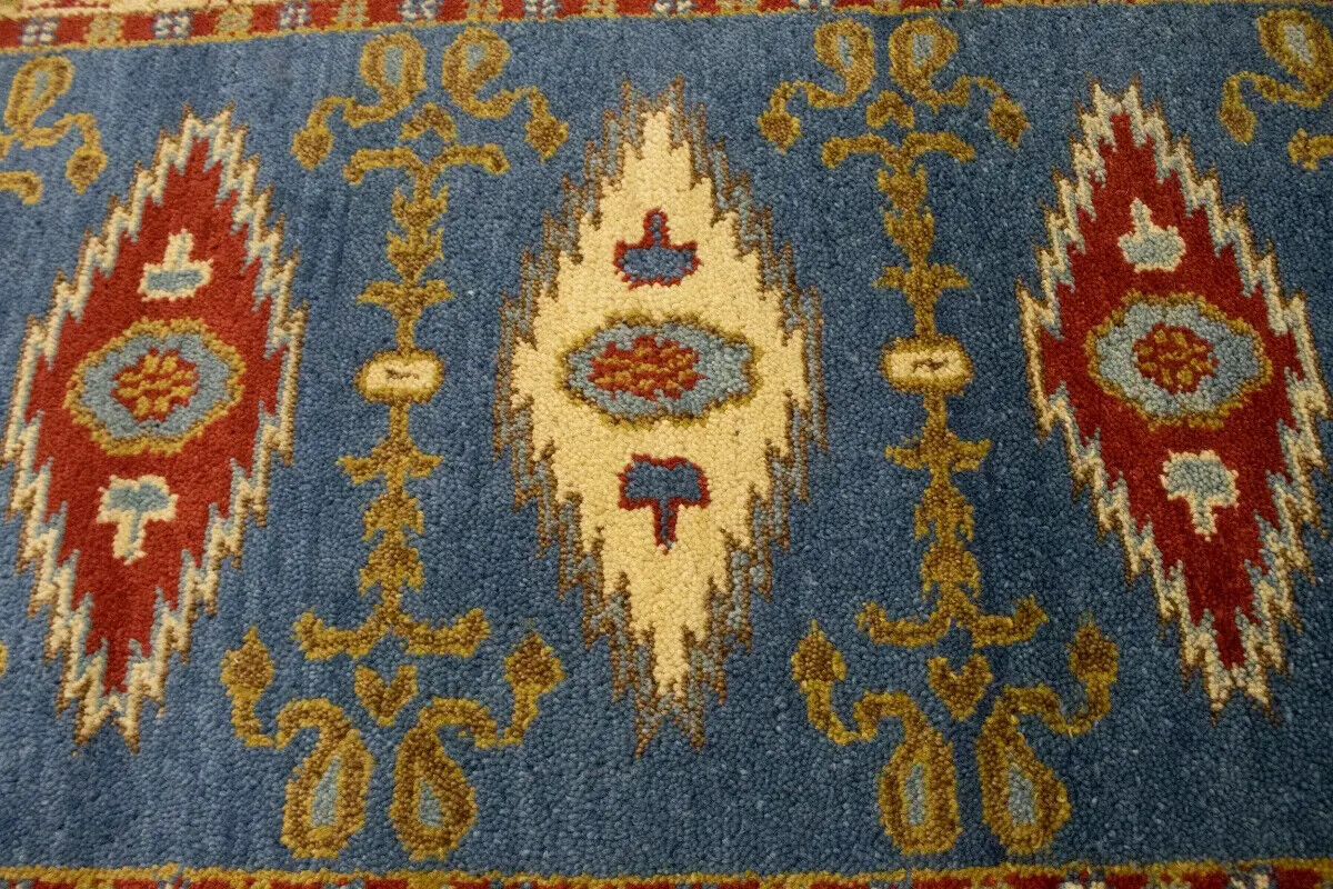 Vintage Style Geometric Kazak Runner Rug Oriental