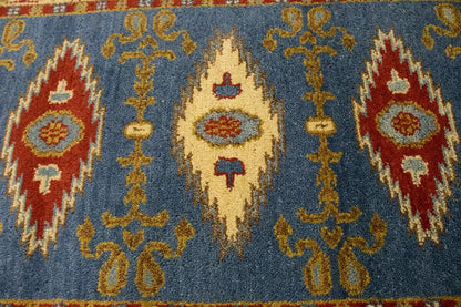 Vintage Style Geometric Kazak Runner Rug Oriental