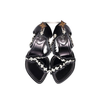Louis Vuitton Women'S Strap Heeled Sandals Crystal Embellished Satin With Calf