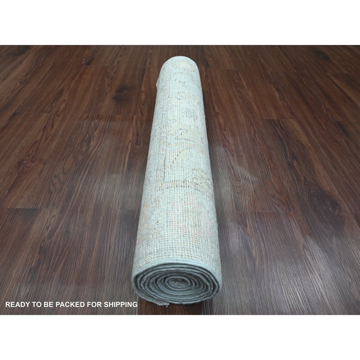 3'X9'9" Cloud Gray Afghan Angora Oushak Pure Wool Hand Knotted Runner Rug