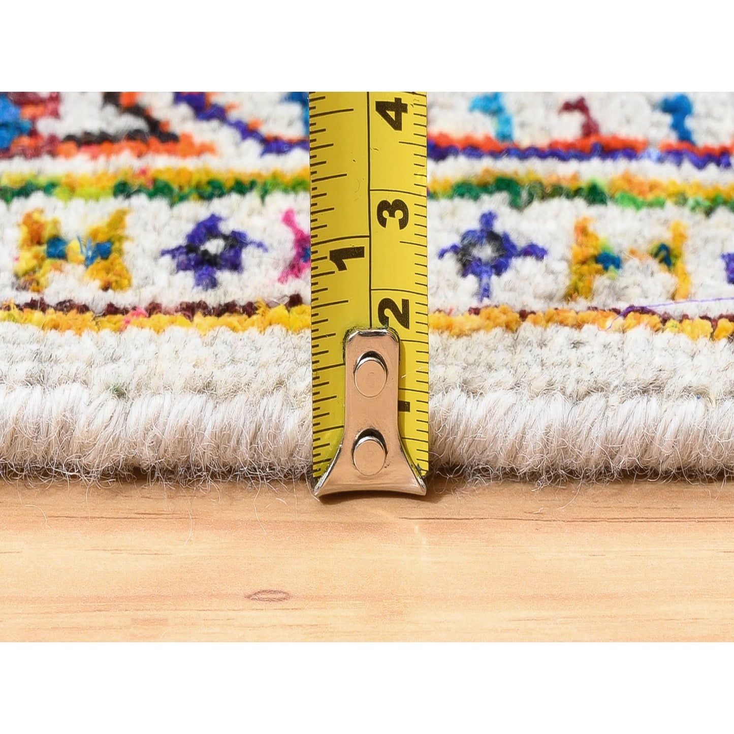 2'4"X10'2" Colorful Wool And Sari Silk Saroogh Hand Knotted Rug