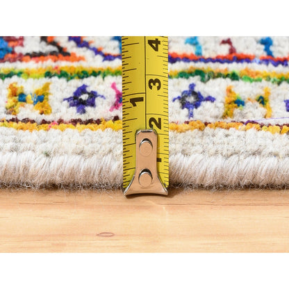 2'4"X10'2" Colorful Wool And Sari Silk Saroogh Hand Knotted Rug