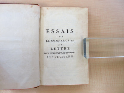 David Hume ?Essais Sur Le Commerce?, 1767, First Edition, Full Leather Binding